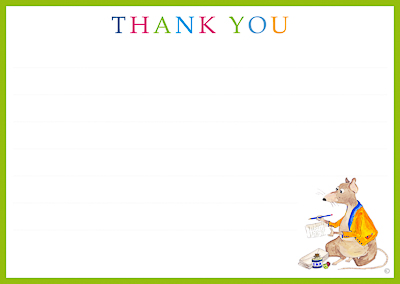 Thank you card for kids with a mouse and a green border