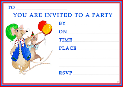 Party invitation for kids with mice and balloons