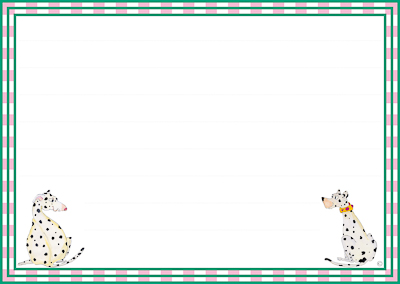 Blank correspondance card for kids with spotty dogs and a green and pink border