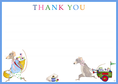 Thank you card for children with mice and a pale blue border