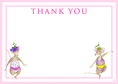 Thank you card for girls with dancing mice and a pink border